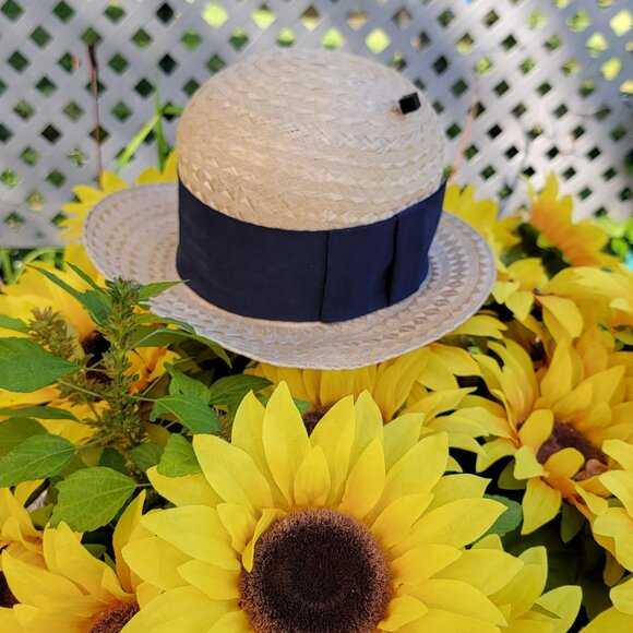 CHANEL Straw Hat Beige, Black Ribbon band, size 57, 7-1/8 US, 22.5 in. vintage - Picture 13 of 14